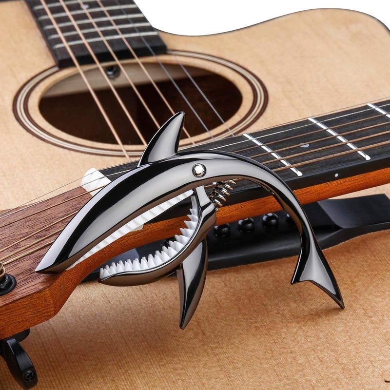 JINWEE Shark Guitar Capo Pretty Cool Capo for Electric Acoustic Classical Guitar Ukulele Zinc Alloy Spring Capo (Black) - Image 2